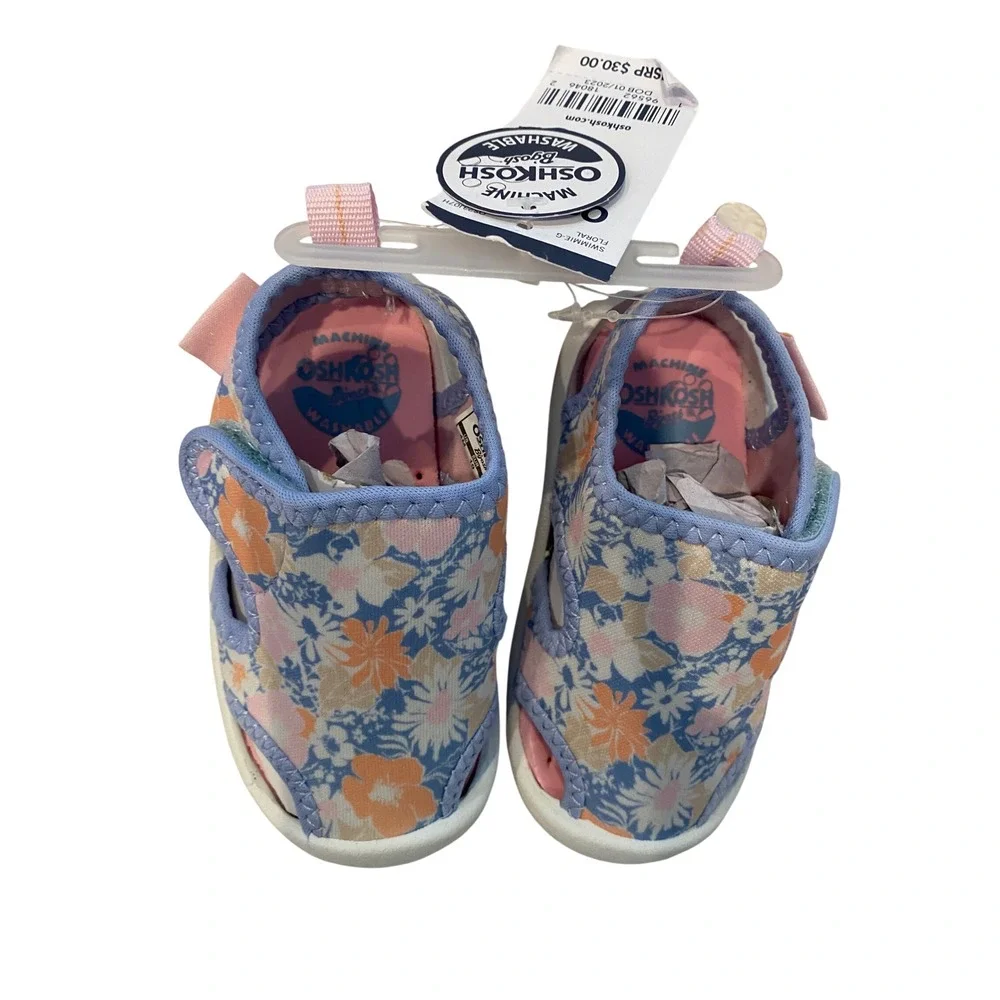 OshKosh B'gosh Baby Girls‎ Floral Swimmie-G Water Shoes Blue Orange Pink Size 4
